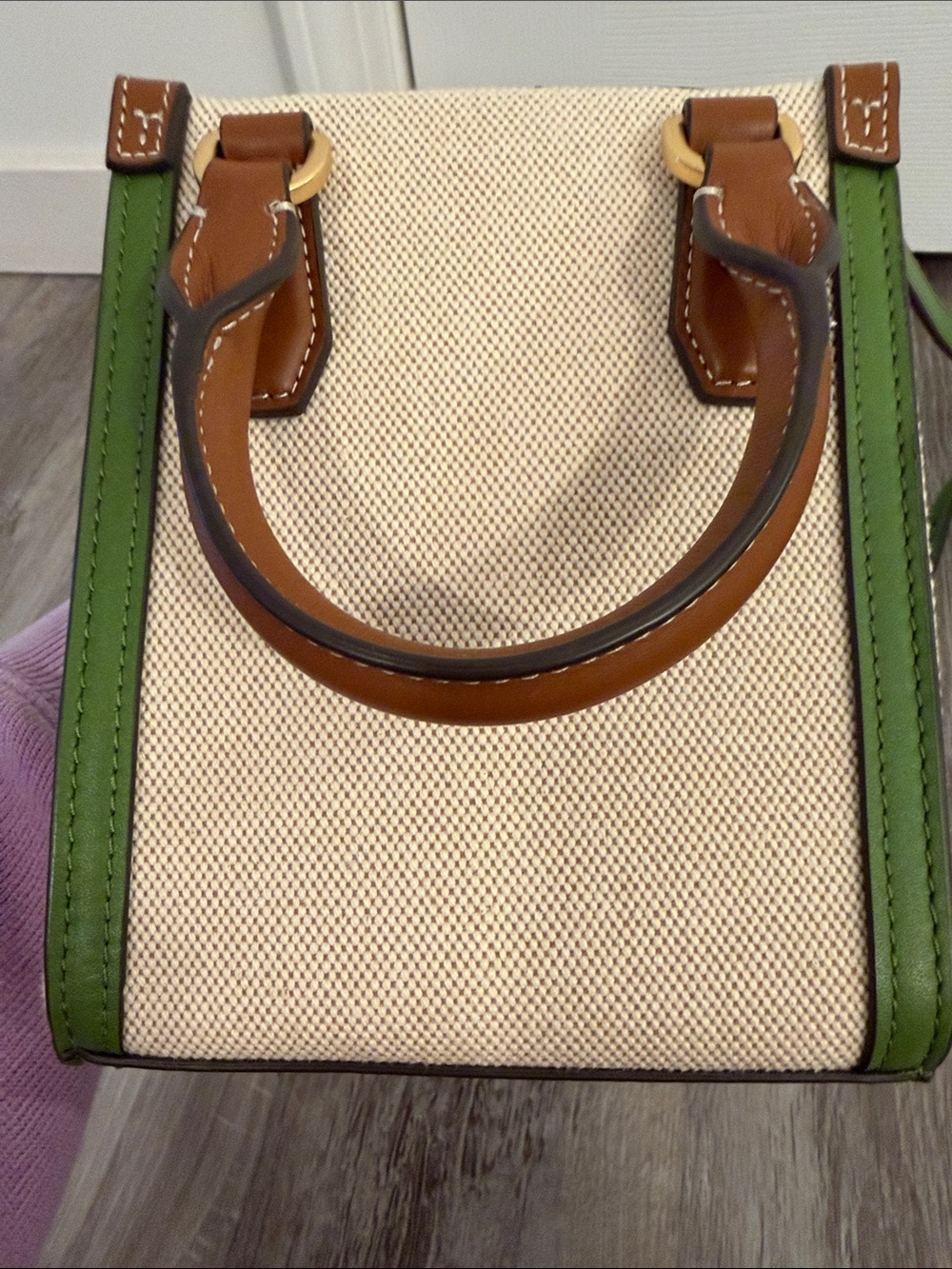 Tory Burch Green Trim Canvas Mini Blake Crossbody Purse - Picture 6 of 8